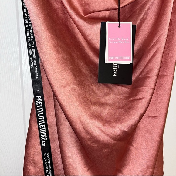 Pretty Little Things pink rose colored satin dress with slit size 6 - Picture 6 of 6